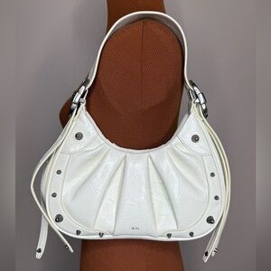 JW PEI Gabbi Ruched Hobo Handbag Creamy White Studded